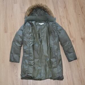 Larry Levine Puffer Jacket Coat Faux Fur Hood Green Size XL